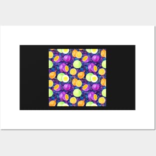 Bright watercolor tropical fruit pattern, passion fruit on the galaxy background Posters and Art